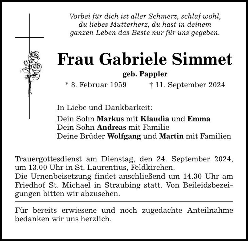 Traueranzeige Gabriele Simmet