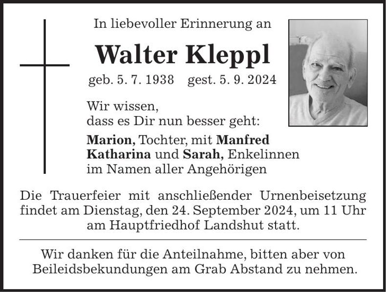 Traueranzeige Walter Kleppl
