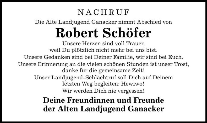 Traueranzeige Robert Schöfer