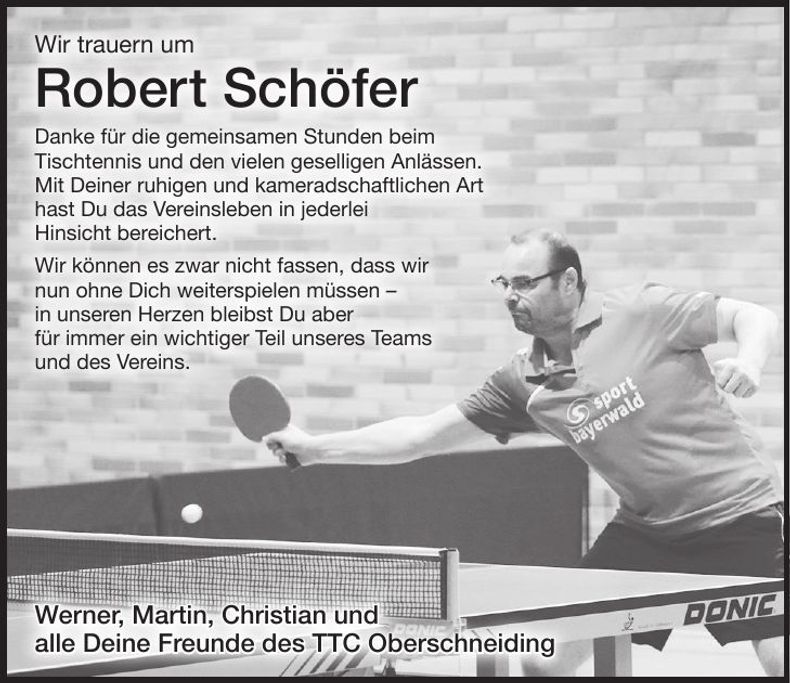 Traueranzeige Robert Schöfer