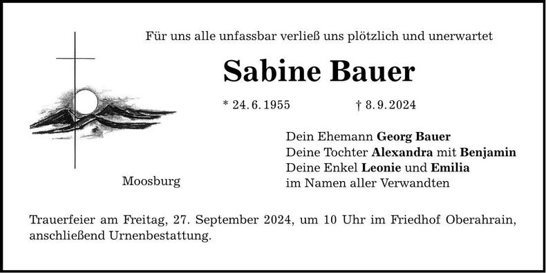Traueranzeige Sabine Bauer