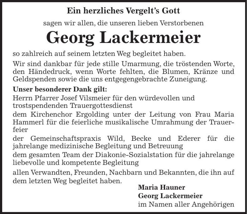Traueranzeige Georg Lackermeier