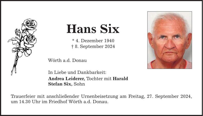 Traueranzeige Hans Six