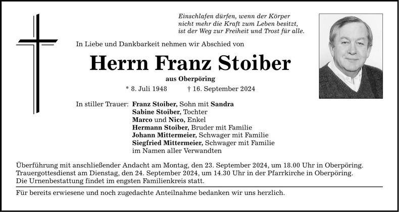 Traueranzeige Franz Stoiber