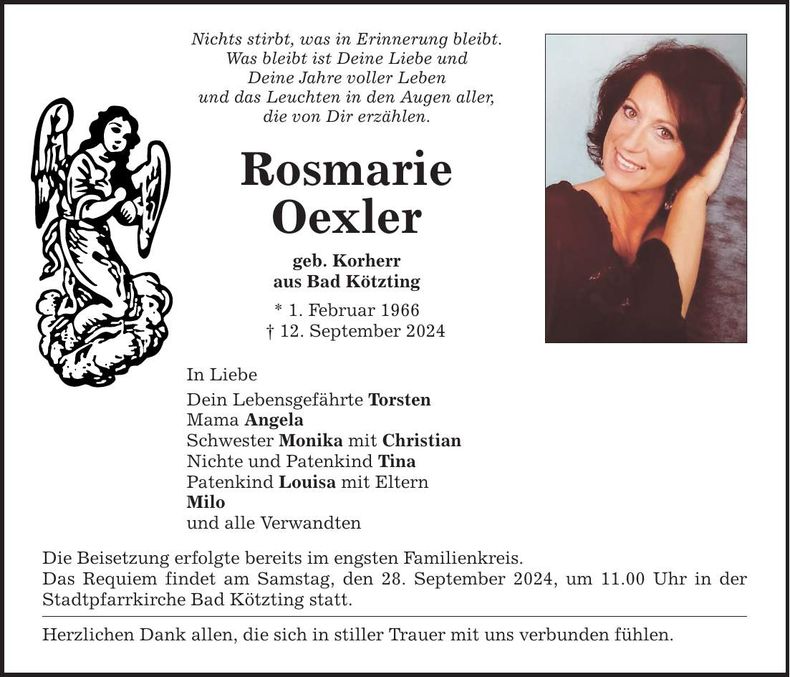 Traueranzeige Rosmarie Oexler