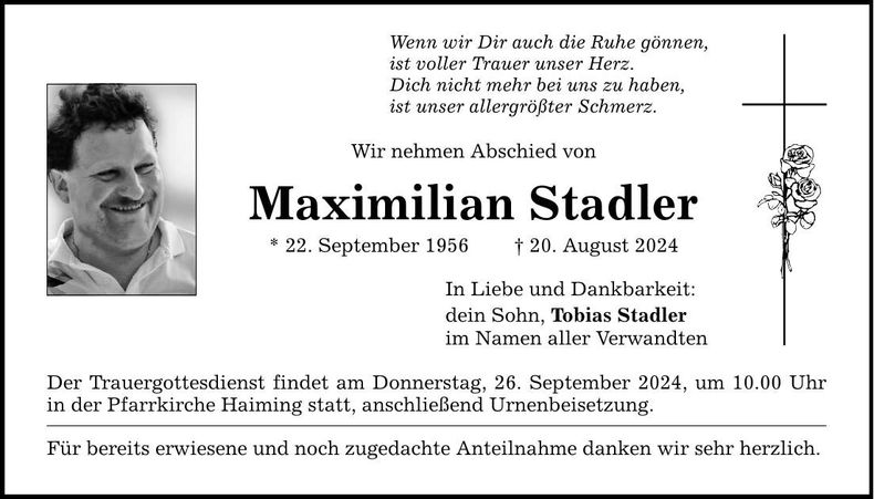Traueranzeige Maximilian Stadler
