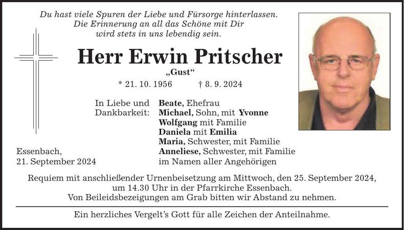 Traueranzeige Erwin Pritscher