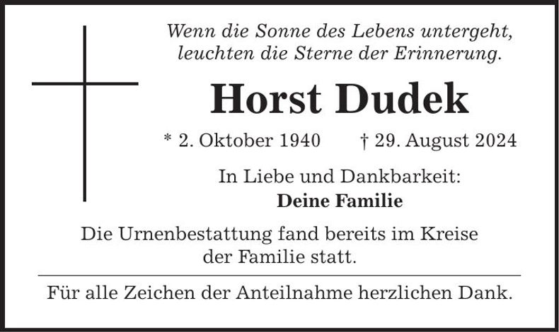 Traueranzeige Horst Dudek