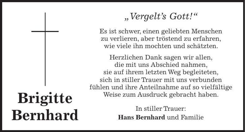 Traueranzeige Brigitte Bernhard