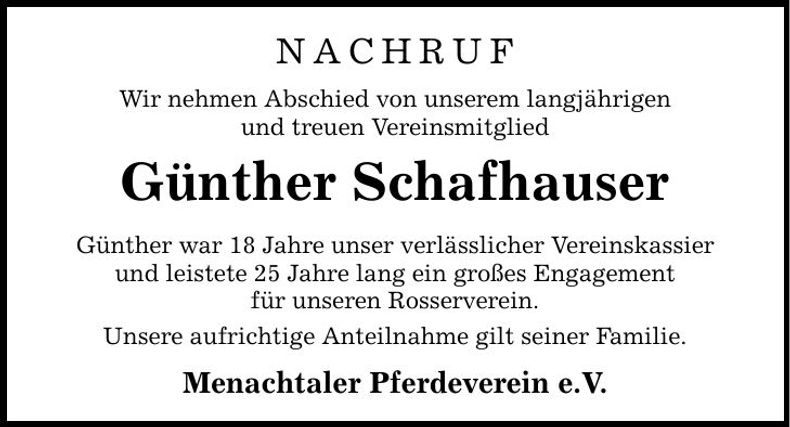 Traueranzeige Günther Schafhauser