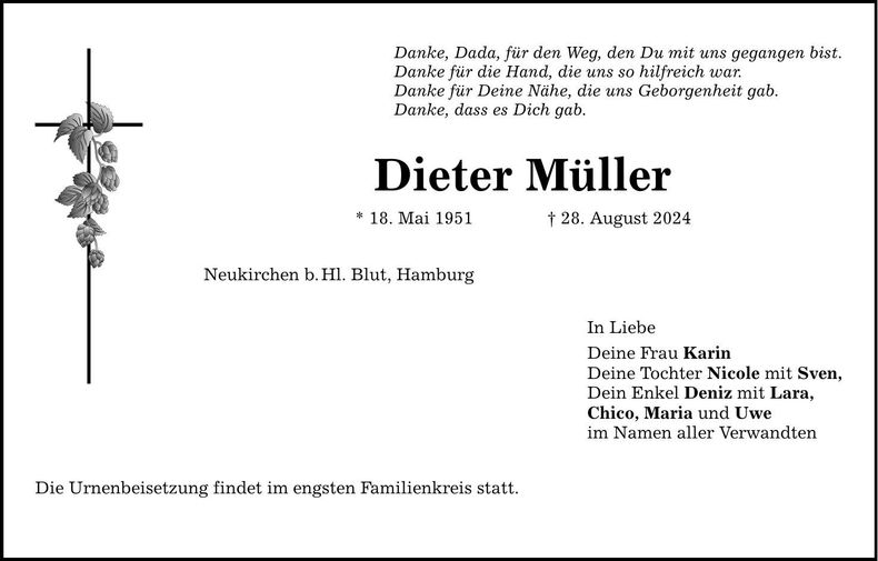 Traueranzeige Dieter Müller