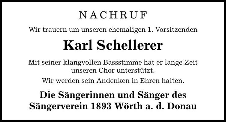 Traueranzeige Karl Schellerer
