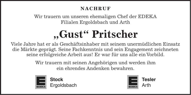 Traueranzeige Erwin Pritscher