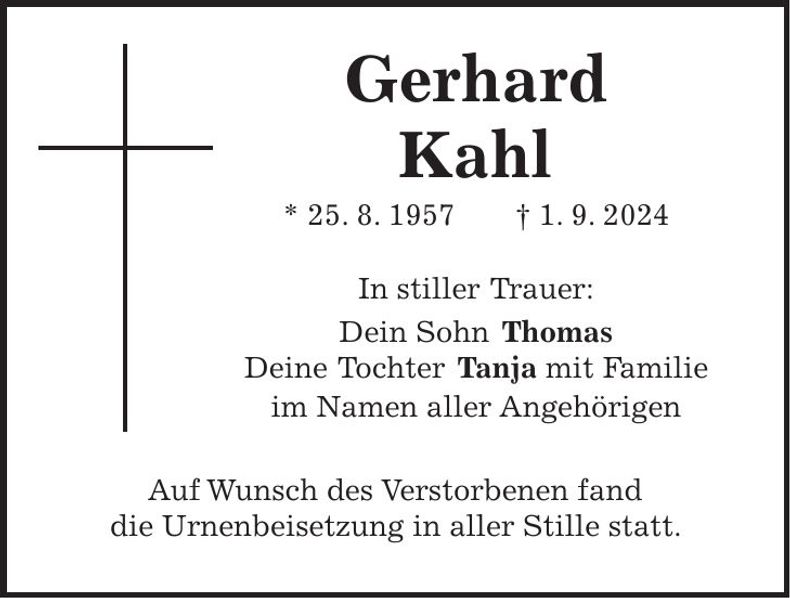 Traueranzeige Gerhard Kahl