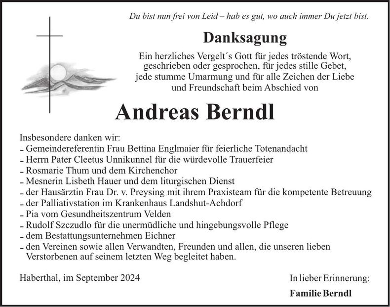 Traueranzeige Andreas Berndl