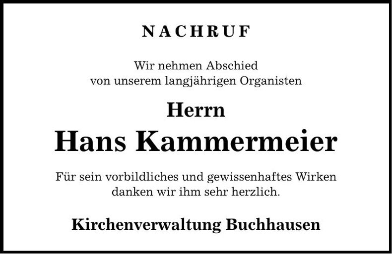Traueranzeige Hans Kammermeier