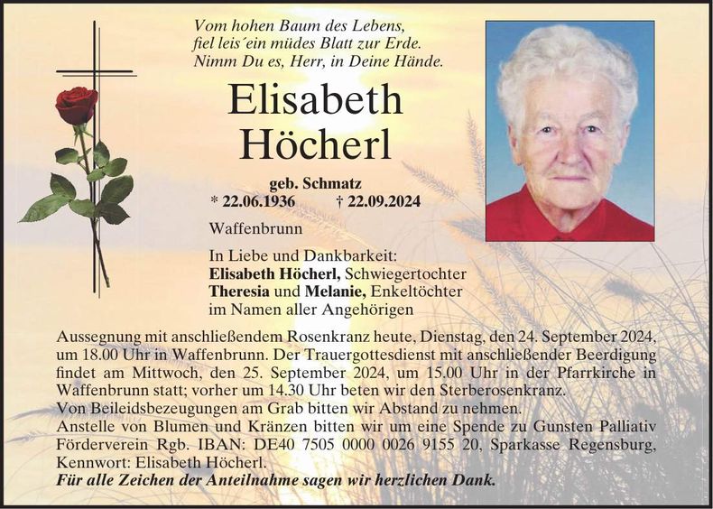 Traueranzeige Elisabeth Höcherl