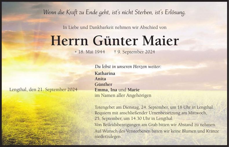 Traueranzeige Günter Maier