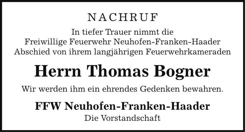 Traueranzeige Thomas Bogner