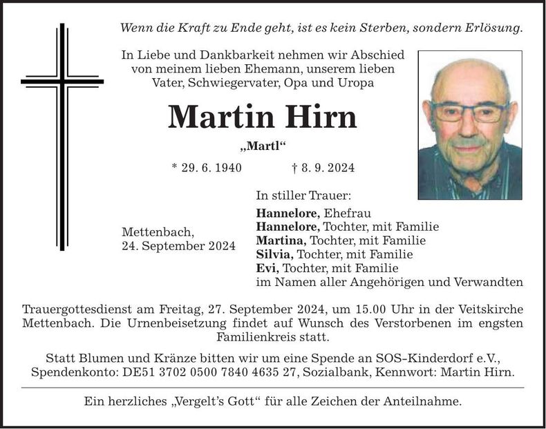 Traueranzeige Martin Hirn