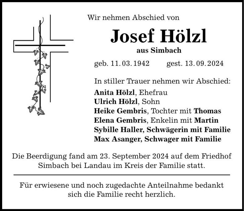 Traueranzeige Josef Hölzl