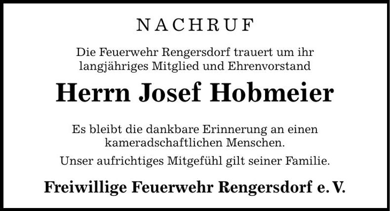Traueranzeige Josef Hobmeier