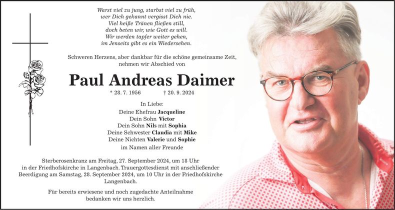 Traueranzeige Paul Andreas Daimer