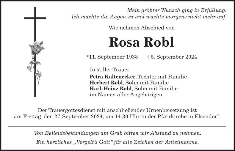Traueranzeige Rosa Robl