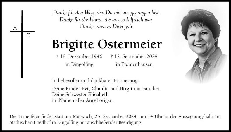 Traueranzeige Brigitte Ostermeier