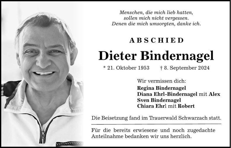 Traueranzeige Dieter Bindernagel