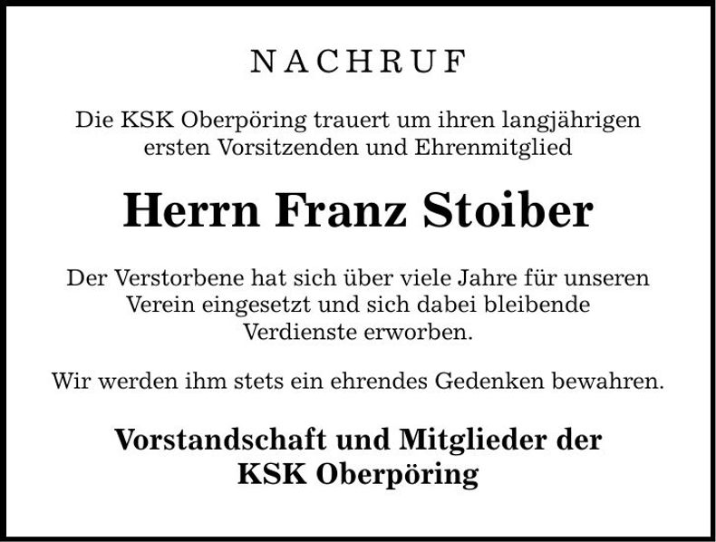 Traueranzeige Franz Stoiber