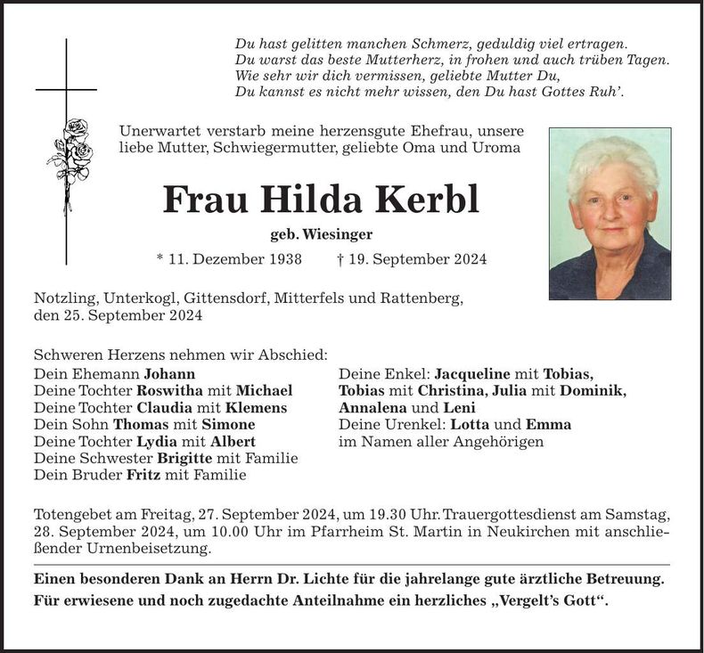 Traueranzeige Hilda Kerbl