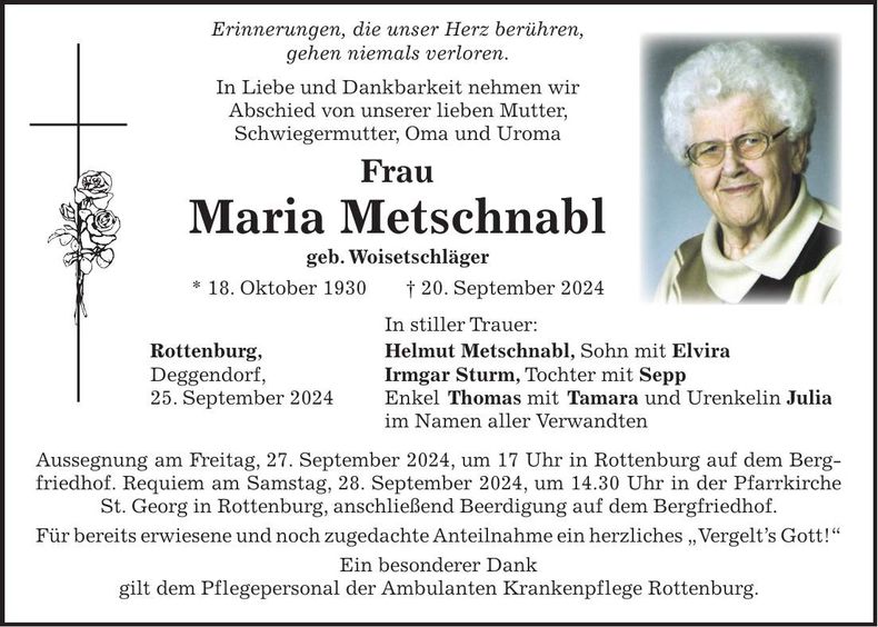 Traueranzeige Maria Metschnabl
