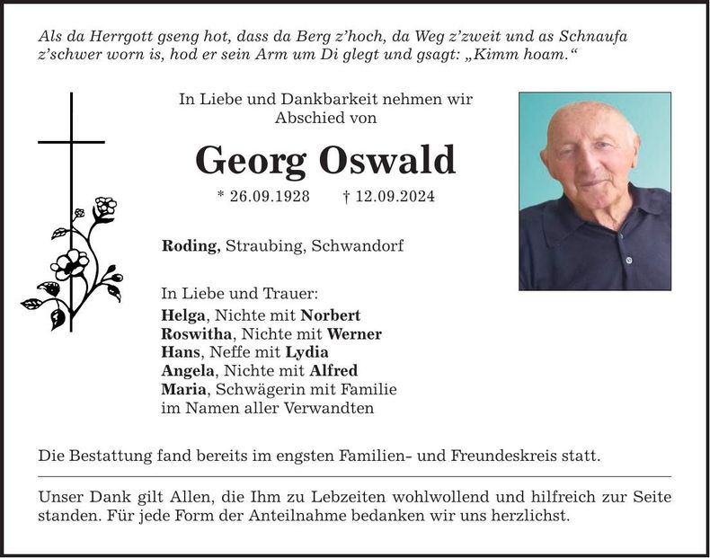 Traueranzeige Georg Oswald