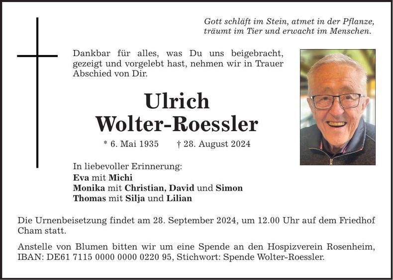 Traueranzeige Ulrich Wolter-Roessler