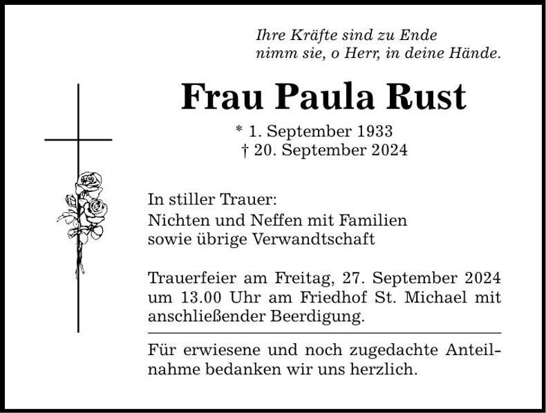 Traueranzeige Paula Rust
