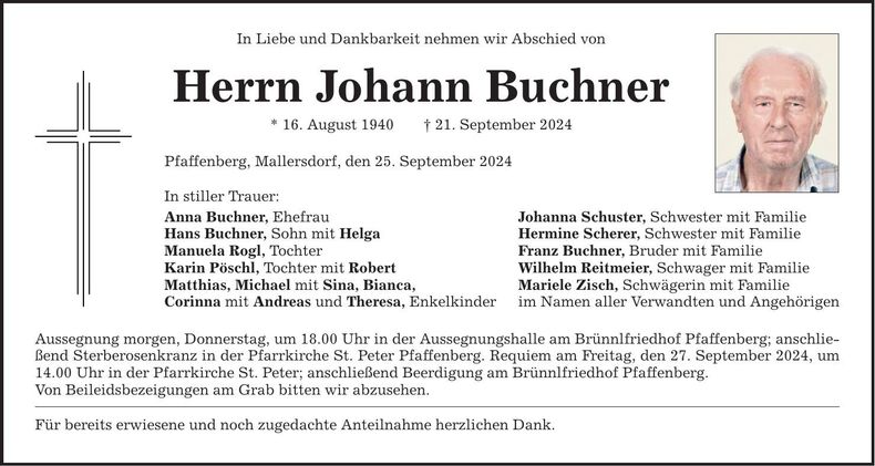 Traueranzeige Johann Buchner