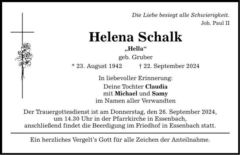 Traueranzeige Helena Schalk