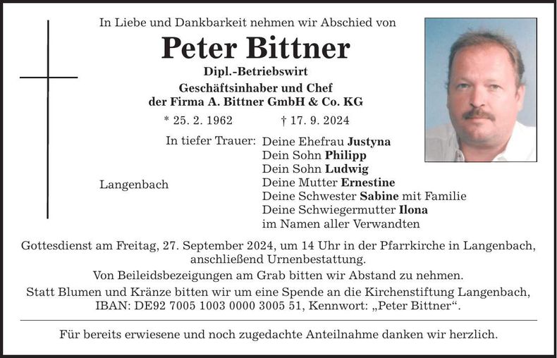 Traueranzeige Peter Bittner
