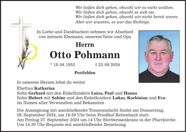 Traueranzeige Otto Pohmann