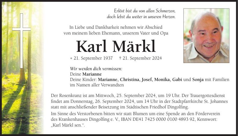 Traueranzeige Karl Märkl
