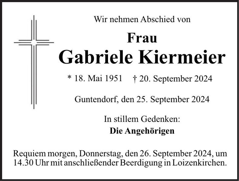 Traueranzeige Gabriele Kiermeier