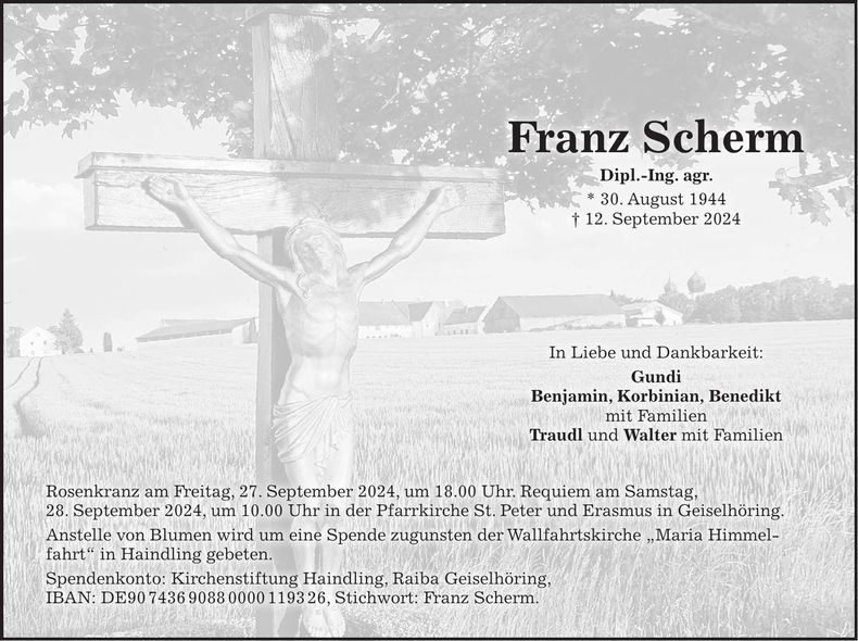 Traueranzeige Franz Scherm