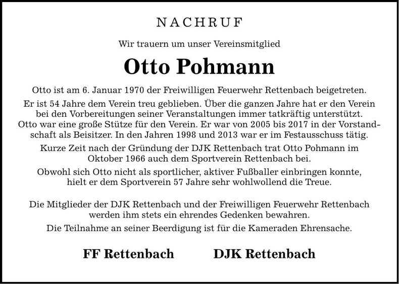 Traueranzeige Otto Pohmann