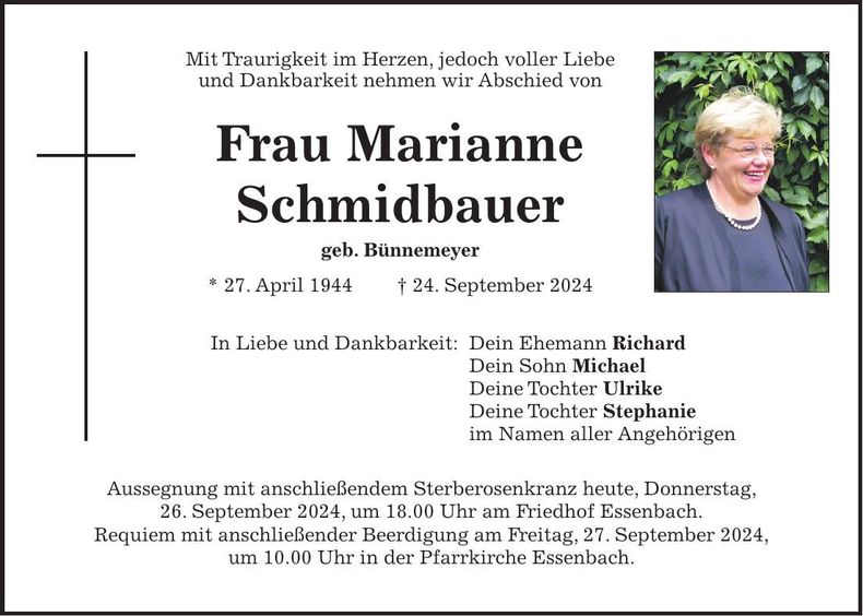 Traueranzeige Marianne Schmidbauer
