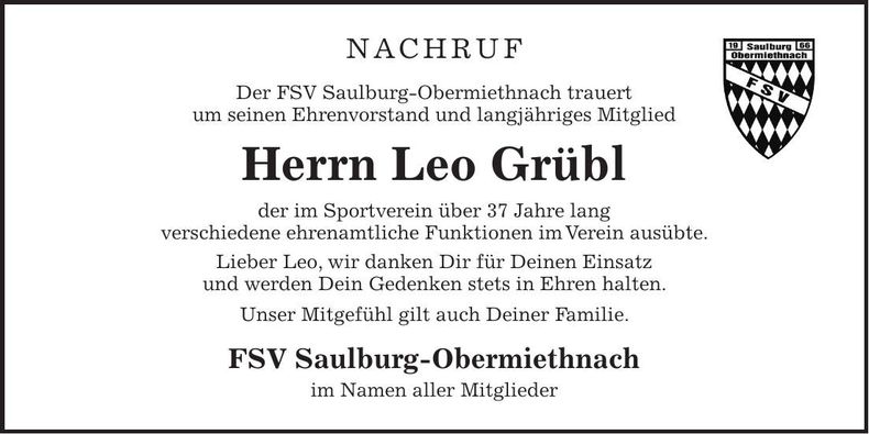 Traueranzeige Lea Grübel