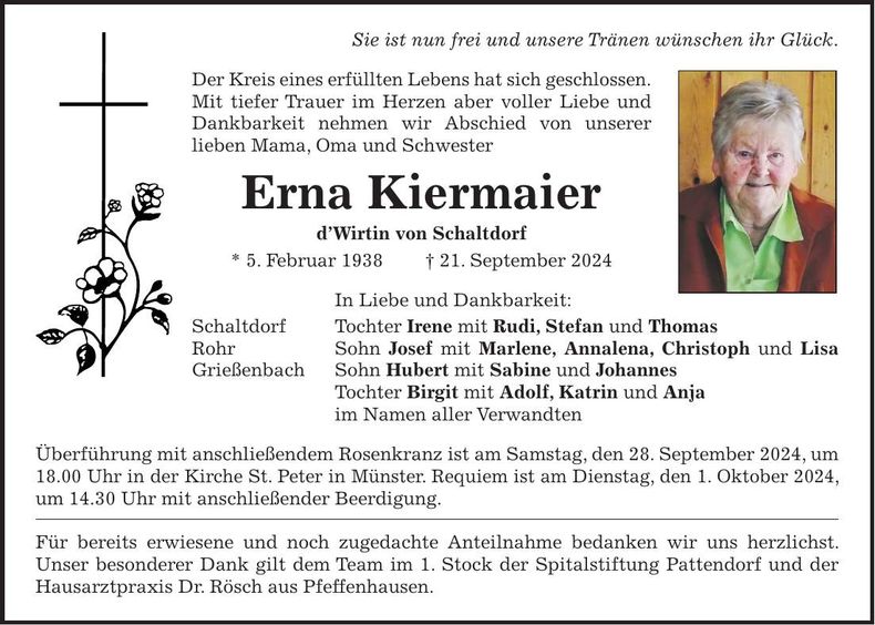 Traueranzeige Erna Kiermaier