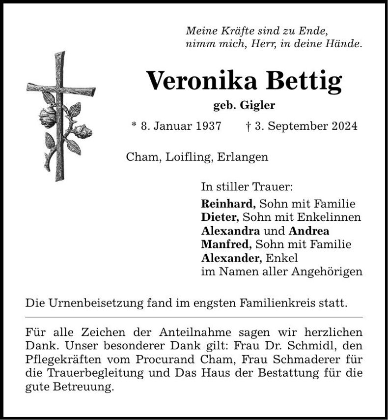 Traueranzeige Veronika Bettig
