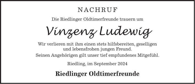 Traueranzeige Vinzenz Ludewig