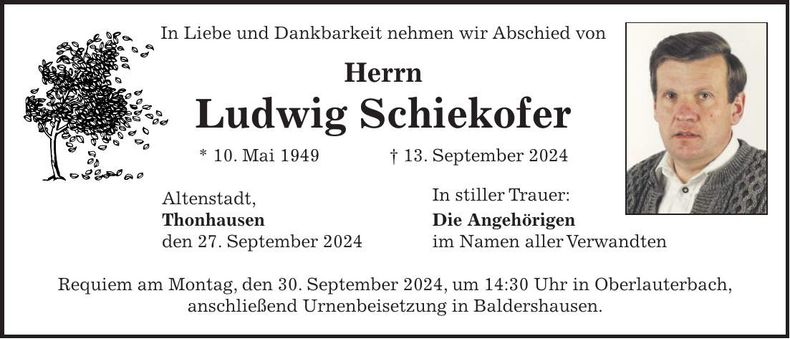 Traueranzeige Ludwig Schiekofer